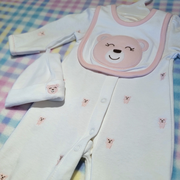 CARTER'S 🧸 Adorable 4pc Pink 'n White Teddy Bear Bodysuit Outfit NB - Picture 7 of 13